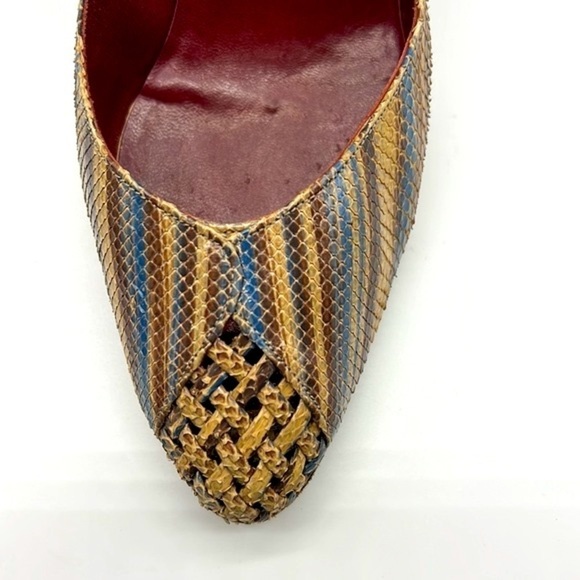Stuart Weitzman - Vintage Leather Brown & Blue Snakeskin Leather Heels Size 8.5 - Picture 10 of 16